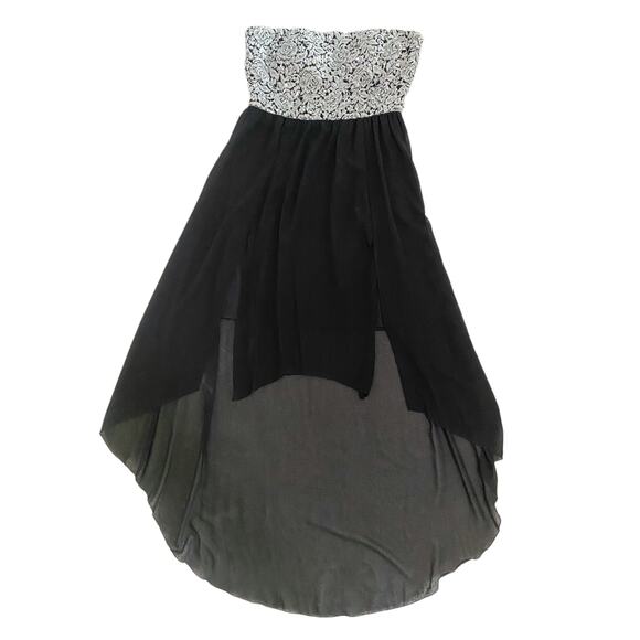 MyMichelle Black Silver Floral Sequin Strapless Dress Womens size L - Picture 2 of 8